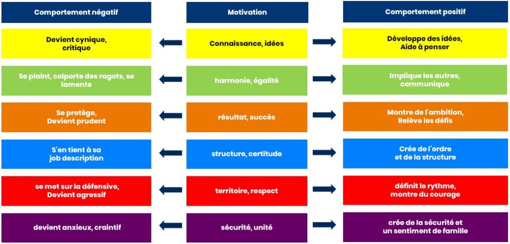 Comportements positifs et négatifs des motivations RealDrives Spirale Dynamique